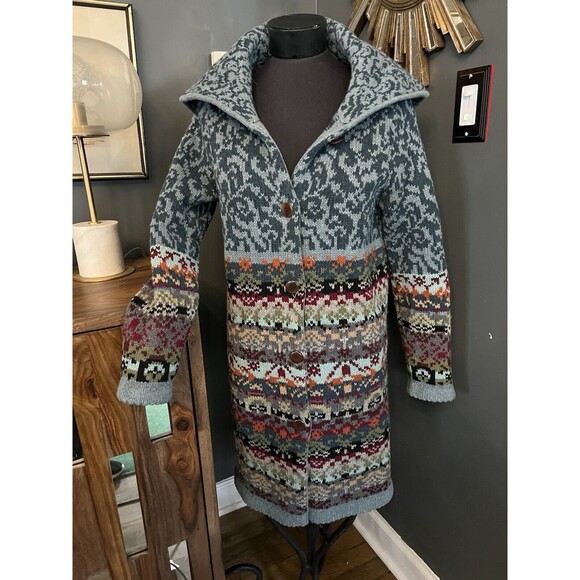 Sundance Cardigan Sweater Coat Nouveau Copenhagen Lambswool Fair Isle duster M - Picture 5 of 7